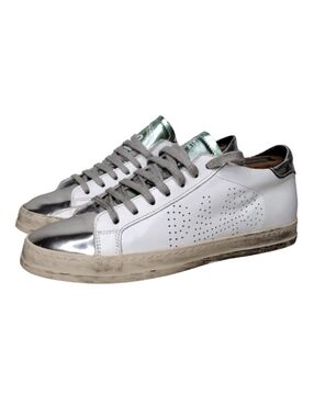 P448 John White Silver Metallic Leather Low-Top Sneakers Sz 8